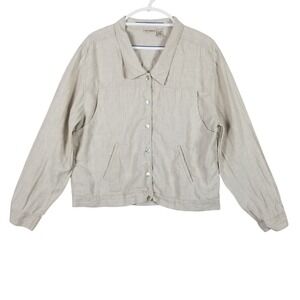 Putumayo Linen Jacket Womens L Oatmeal Beige Button Front Collared Lightweight